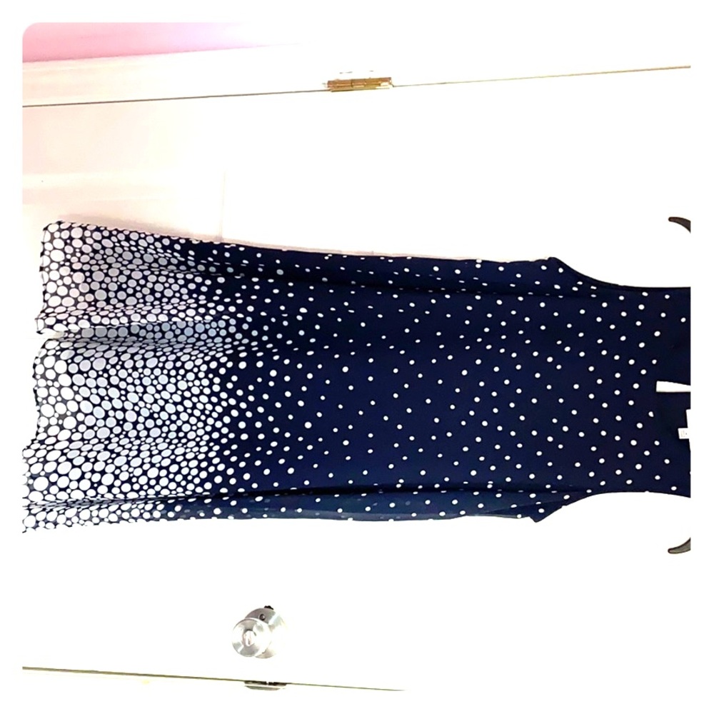Navy blue dress with white polka dots